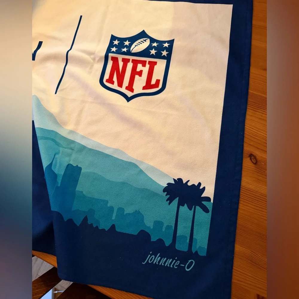 White & Navy NFL Johnnie-O Towels ON LOCATION Super Bowl LVI Los Angeles